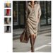 Oversized Button-Up Knit Dress – Fall Casual Tunic Sweater Dress With Straight Collar (Yellow/Khaki/Black/Red/Orange/Green/Brown, S-Xxxl)_ecoleips.com