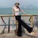 Wholesale White Low-waist Flared Jeans With Round Pocket Design For Women, Spring/summer Slim-fit Stretch Straight-leg_ecoleips.com