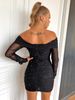 Verve 2025 Autumn Sexy Women's Mesh Ruched Off-Shoulder Bodycon Evening Sparkling Dress_ecoleips.com