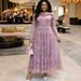 Women's Clothing Plus Size Pleated Dress Summer Fashion Faux Two Piece Long Dress Waist Cinching Lace Design_ecoleips.com