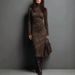 Women's Clothing Retro High Neck Long Dress Solid Color Slim Waist Long Sleeve Women's Base Dress_ecoleips.com