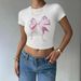 Cross-border European And American Summer New Bow Pattern Printed T-shirt, Slim-fit, Figure-flattering, Cropped_ecoleips.com