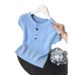 Trendy Women's Color Blocked Short Sleeved Sweater Slimming Duffle Top Knitwear For Summer New Style_ecoleips.com