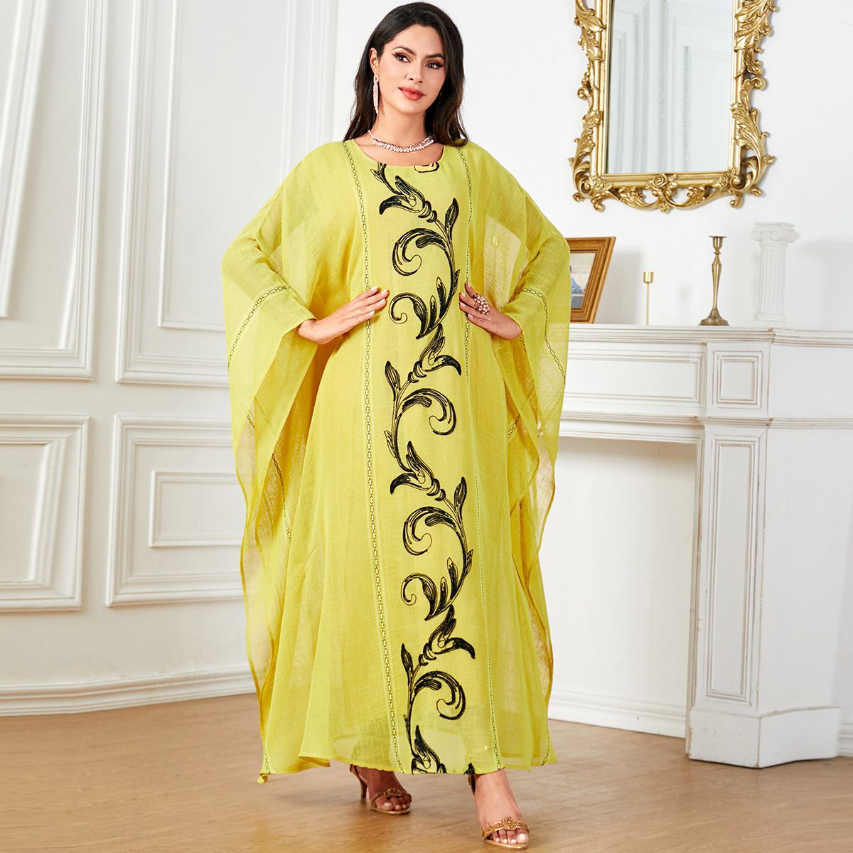 4048 Muslim Women's Clothing Robe Batwing Sleeve Loose Long Fashion Dress_ecoleips.com