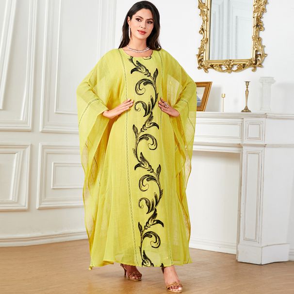 4048 Muslim Women's Clothing Robe Batwing Sleeve Loose Long Fashion Dress_ecoleips.com
