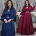 3823 Muslim Fashion Women's Clothing Waist-Cinching Strap Large Cape Long Sleeve Two-Piece Dress Set_ecoleips.com