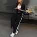 Women's Autumn/Winter Striped Patchwork Cardigan And High-Waisted Straight-Leg Pants Two-Piece Set_ecoleips.com