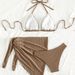 Women's Three Piece Bikini Set Tie-Up One Piece Swimsuit With Sunshade Skirt Sexy Vacation Swimwear_ecoleips.com