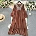 Women's New Embroidery V Neck Loose Long Ethnic Style Holiday Dress_ecoleips.com