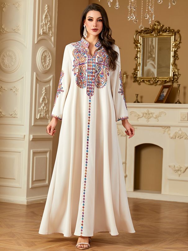 ng2510292 4221 Middle Eastern Cross-border Robe Muslim Elegant Sequin Embroidered Dress Arab Dubai New Style_ecoleips.com