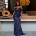 Women's Clothing Sequined Dress New Style Evening Dress Sexy Sling Beaded Splicing Mesh Model For Women_ecoleips.com