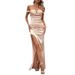 Women's Clothing INS Solid Color V Neck Tube Top One Shoulder High Slit High Waist Evening Dress Long Skirt Fishtail Skirt Dress_ecoleips.com