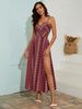Deep V-Neck Backless Sling Dress With Thigh High Slit, Floral Print Beach Holiday Party Maxi Dress, Summer Women's Clothing_ecoleips.com