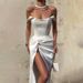 Women’s Clothing summer sexy fashion backless twisted slit dress satin long dress women_ecoleips.com