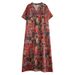 Real Shot Of 2024 Summer V-neck Cotton-linen Plus-size Loose-fitting Artistic Vacation-style Beach Dress, Vintage_ecoleips.com