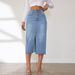 Women's Clothing Retro Non Elastic Half Length Denim Skirt Women's Mid Length Slit Half Skirt_ecoleips.com