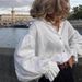 2026 European American Spring/Summer New White Crepe Shirt With Small Stand Collar And Lantern Sleeves, Loose Fit,_ecoleips.com