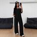 Women's Solid Color Off Shoulder Suit Casual Sportswear Two Piece Set Lazy Loungewear Loose Comfortable Wide Leg Pants_ecoleips.com