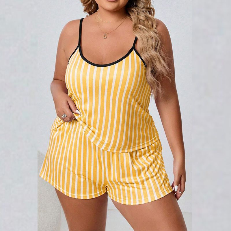 Women's Plus Size Floral Print Pajama Set Sleeveless Camisole & Shorts Comfortable Nightwear Loungewear For Curvy Figures 1XL 2XL 3XL 4XL 5XL_ecoleips.com