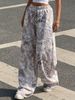 Women's Y2K Street Style Stretch Wide Leg Pants European And American Fashion Belted Slimming Print Casual Trousers_ecoleips.com
