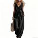 Women's Casual Cotton Sleeveless Ruffle Top Set Summer New Fashion plus Size Clothing_ecoleips.com