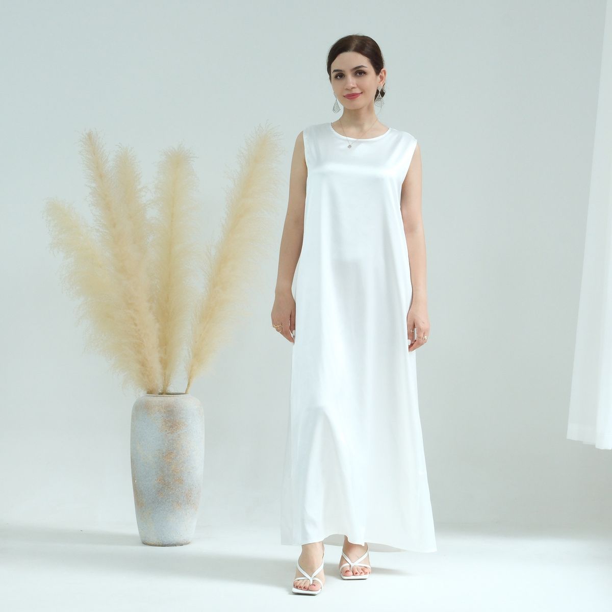 Modest Abaya Dress Women's Solid Color Plus Size Vest Dress Bottom Spring Summer Daily Wear Fashion England Style Polyester_ecoleips.com