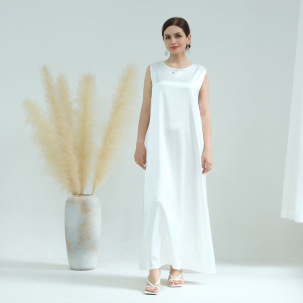 Modest Abaya Dress Women's Solid Color Plus Size Vest Dress Bottom Spring Summer Daily Wear Fashion England Style Polyester_ecoleips.com