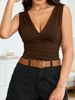 Summer Women's Sexy Cross-Over Deep V Vest Sleeveless Pleated Versatile Top_ecoleips.com