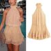 Women's Clothing Fashion Layered Halter Neck Print Dress_ecoleips.com