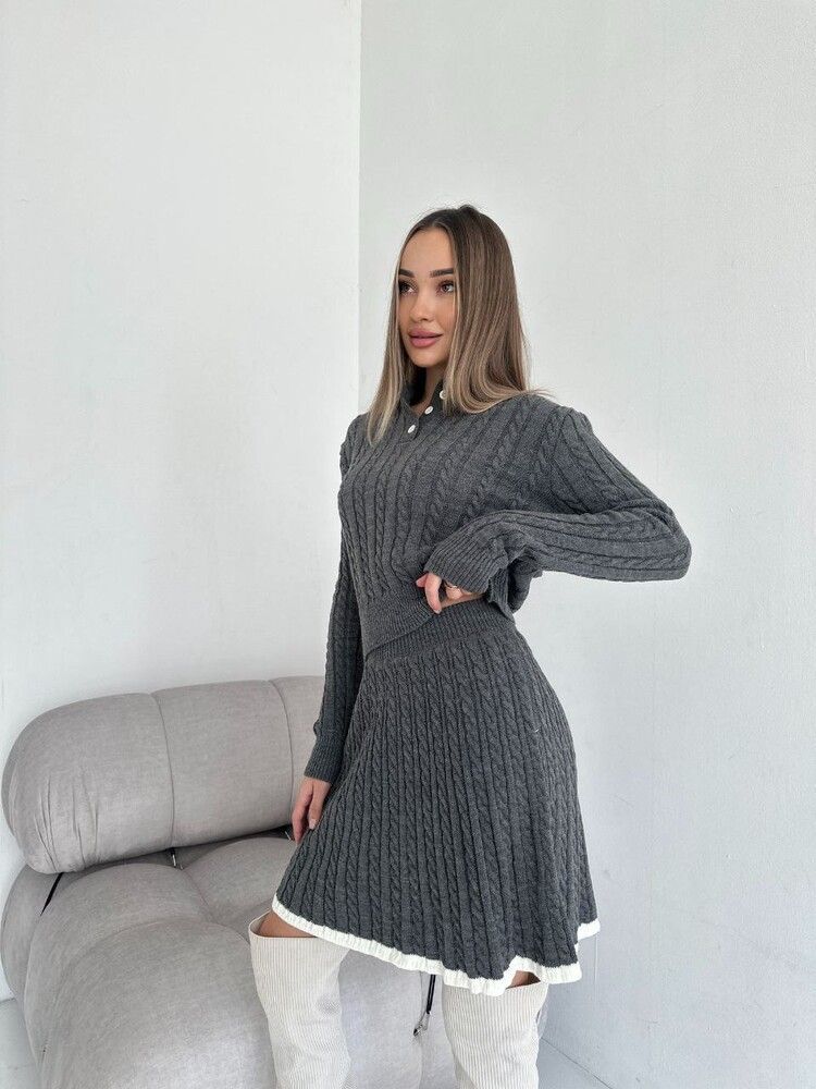 Women's Knit Sweater & Skirt Set – Long Sleeve Button-Up Top With Mini Skirt | Casual Elegance For Fall & Spring_ecoleips.com