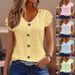 Women's Casual V Neck T-Shirt Ruffle Sleeve Solid Color Spring Summer Fashion_ecoleips.com