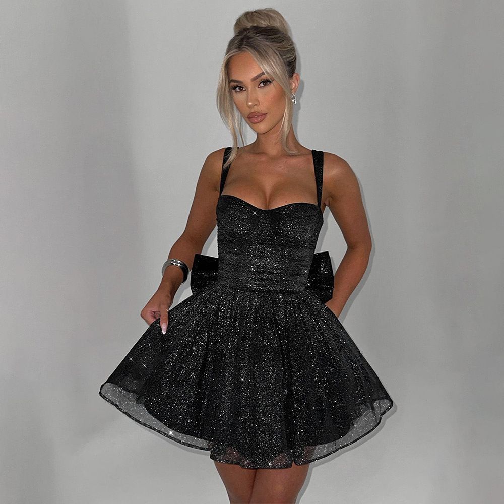 Women's Clothing New Sexy Trend Mesh Splicing Short Skirt One Shoulder Tube Top Backless Dress_ecoleips.com