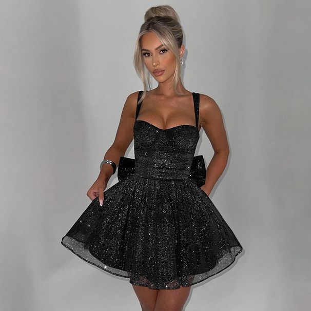 Women's Clothing New Sexy Trend Mesh Splicing Short Skirt One Shoulder Tube Top Backless Dress_ecoleips.com