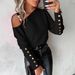 Women's Button Down Shirt Slanted Shoulder Collar Solid Color Metal Buckle Fashion Top_ecoleips.com
