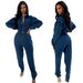 Women's Clothing Slim Fit Elastic Small Foot Washed Denim Jumpsuit_ecoleips.com