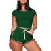 Women's Clothing Solid Color Splicing Short Sleeved Casual Two Piece Suit_ecoleips.com