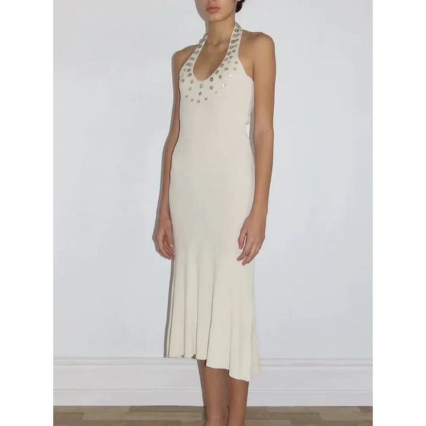 Aria Basics Aria Basics Paloma Wool Spain Irregular Mother-of-Pearl Sequin Knitted Long Slim Fit Dress For Women Summer_ecoleips.com
