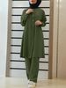 H728 # Muslim Women's New Solid Color Two-Piece Shirt And Casual Loose Pants Set_ecoleips.com