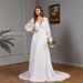 Women’s Clothing sexy long sleeved V neck wedding wedding dress lace stitching tail_ecoleips.com