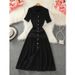 Women's Clothing Women's Peter Pan Collar Knit Dress Spicy Girl Style Mid Length Slit French Socialite Solid Color Summer Clothing_ecoleips.com