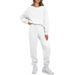 Women's Clothing Fleece Lined Round Neck Pullover Sweatshirt Set Long Sleeve Casual Trousers Autumn Winter_ecoleips.com