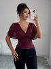 Women's Fashion Solid Color Deep V Neck Short Sleeve Slim Fit Top European American Style_ecoleips.com
