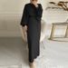 New Cross-border Elegant And Simple Lace-up Muslim Dress, Long-sleeved Solid Color Sundress Robe_ecoleips.com