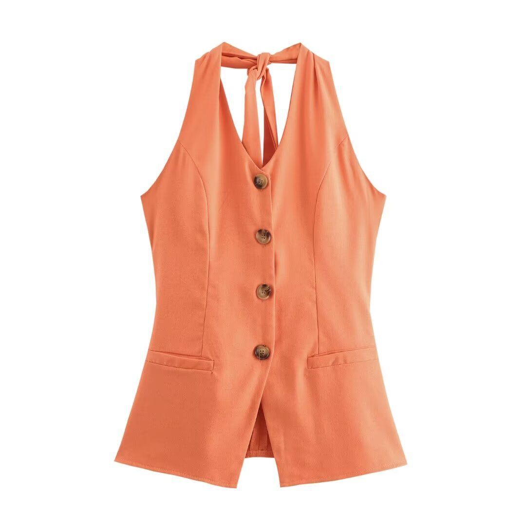 Women's Clothing Cotton And Linen Halter Neck Vest Suit Women's Summer Wear With Light Luxury High End Trousers Two Piece Suit_ecoleips.com