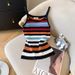 Women's Slim Fit Rainbow Stripe Sleeveless Top, Lightweight Ice Silk Knit Camisole For Summer Layering_ecoleips.com