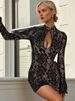Mozision Lace Hollow Out Long Sleeve Sexy Mini Dress For Women Fashion Half High Collar Bodycon Club Party Dress Elegant Dresses_ecoleips.com