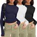 Women's Clothing Casual Long Sleeved Spring And Autumn Solid Color Slim Pullover T Shirt Women's Street Wear Bottoming Shirt Top Three Piece_ecoleips.com