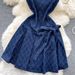 Summer Denim Dress – Bow-Tie Waist Wrap Mini Dress With Ruffled Hem (Breathable Polyester, S-XL)"_ecoleips.com