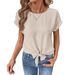 Elegant Bow Hem Short Sleeve Blouse For Women - Round Neck Pullover Tops For Casual & Office Wear Versatile Wearability_ecoleips.com