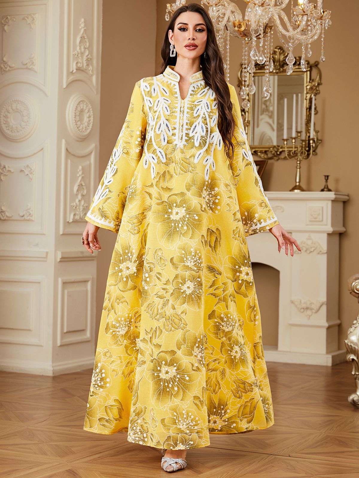 Women's Elegant Long Robe Dress Embroidered Print Formal Abaya with Foreign Trade Sophisticated Style Long Sleeved_ecoleips.com